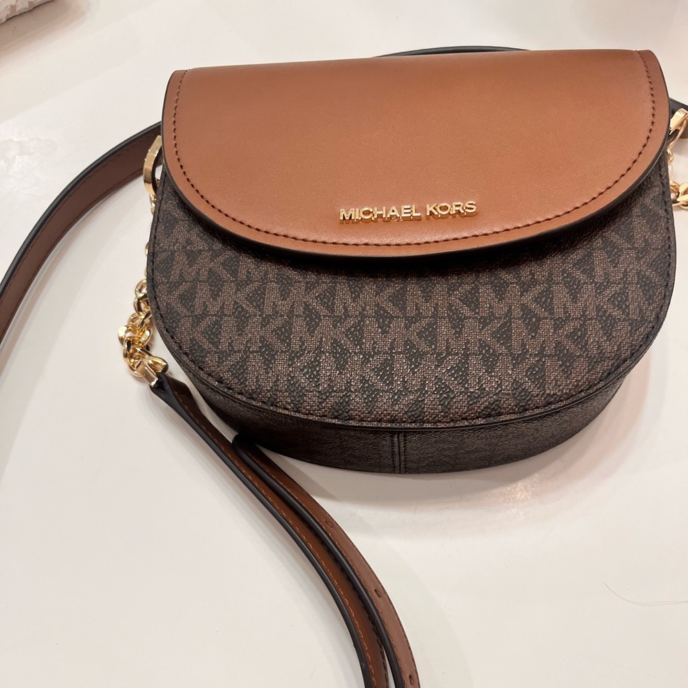 Michael Kors Jet Set Small Half Dome Crossbody Mini MK Logo brown